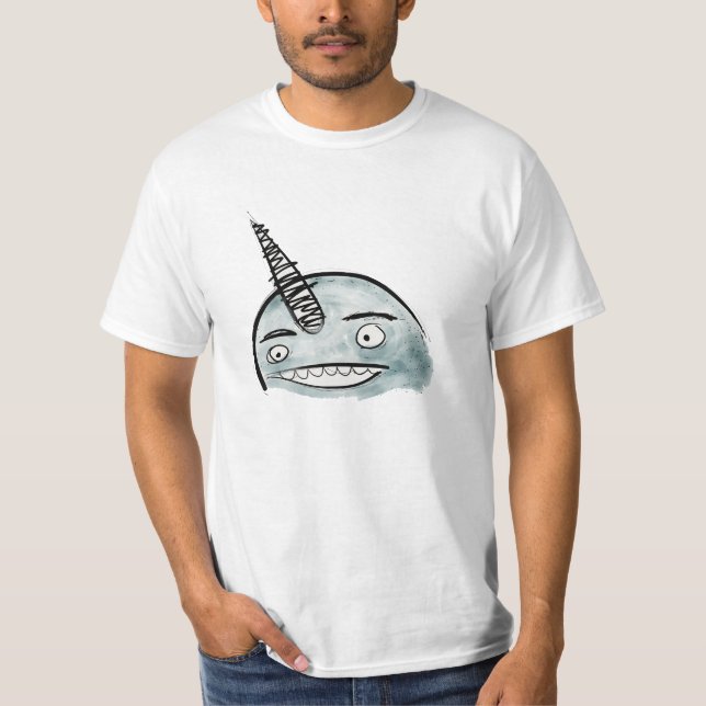 Lyckliga blått Narwhal värderar skjortan T-shirt (Framsida)