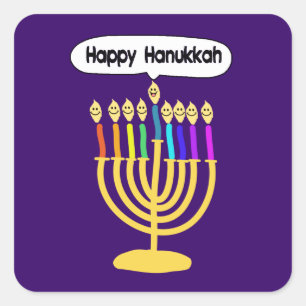 Lyckliga Channukah Menora/Chanukia Fyrkantigt Klistermärke