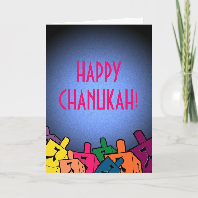 Lyckliga Chanukah med dreidles Helgkort (Framsida)