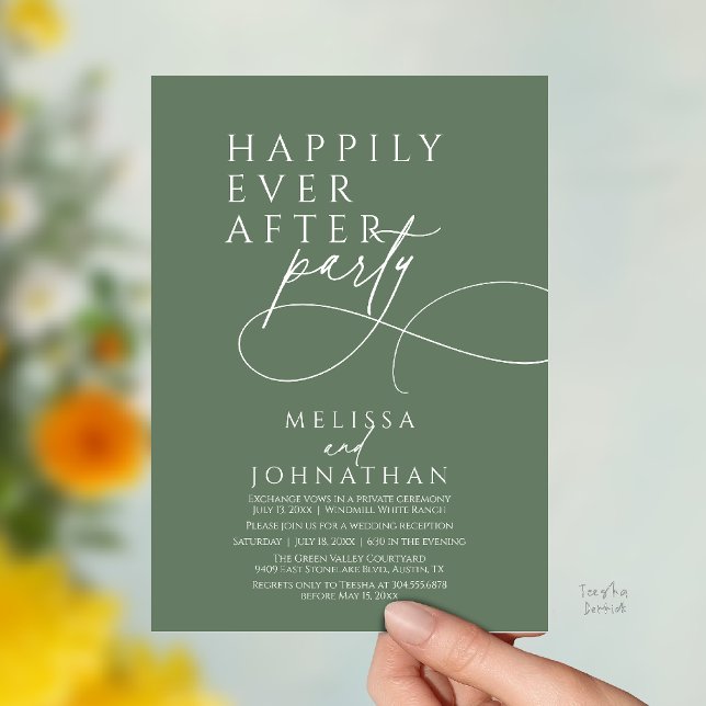 Lyckliga dagar efter Modern Elegant Bröllopsfest I Inbjudningar (Happily Ever After Modern Elegant Wedding Reception Party Invitation Card in sage green)