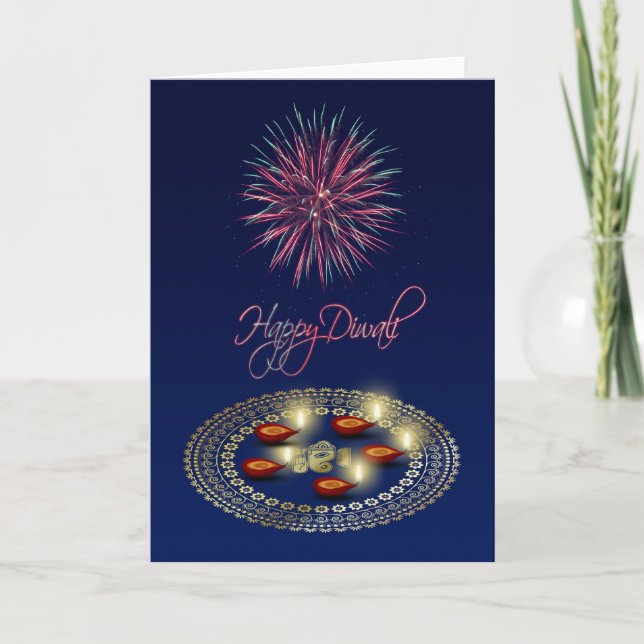 Lyckliga Diwali Ganesha Rangoli - hälsningkort Kort (Framsida)