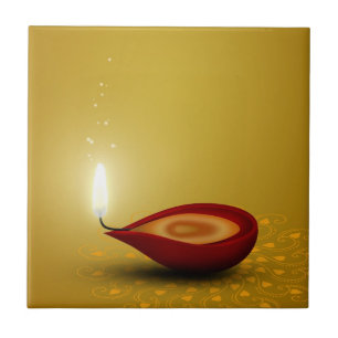 Lyckliga Diwali keramiska Diya - belägga med tegel Kakelplatta