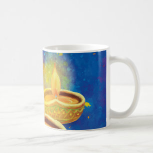 Lyckliga Diwali upplysande stearinljus räcker Kaffemugg