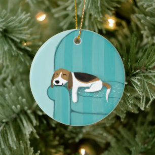 Lyckliga djurälskare för Beagle för soffahund   Julgransprydnad Keramik