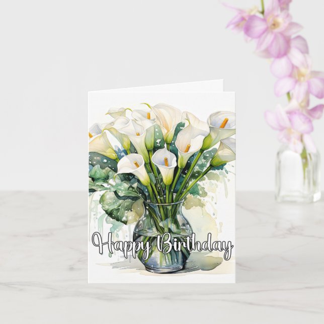 Lyckliga födelsedagsblommor Zantedeschia Kort (Orkide)