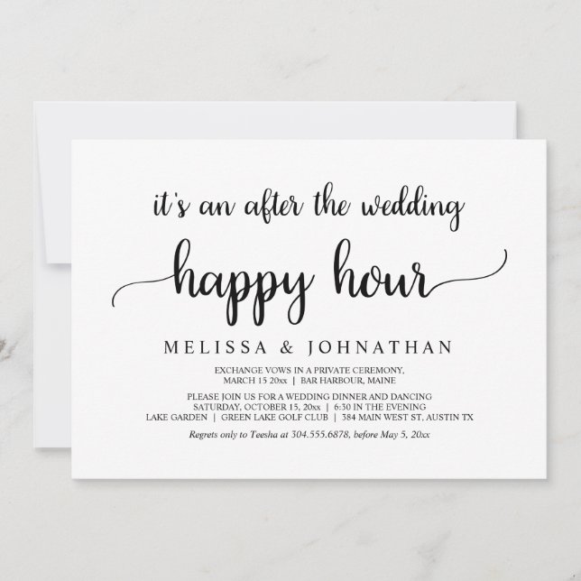 Lyckliga För Evigt Bröllop Elopement Happy Hour Inbjudningar (Framsida)