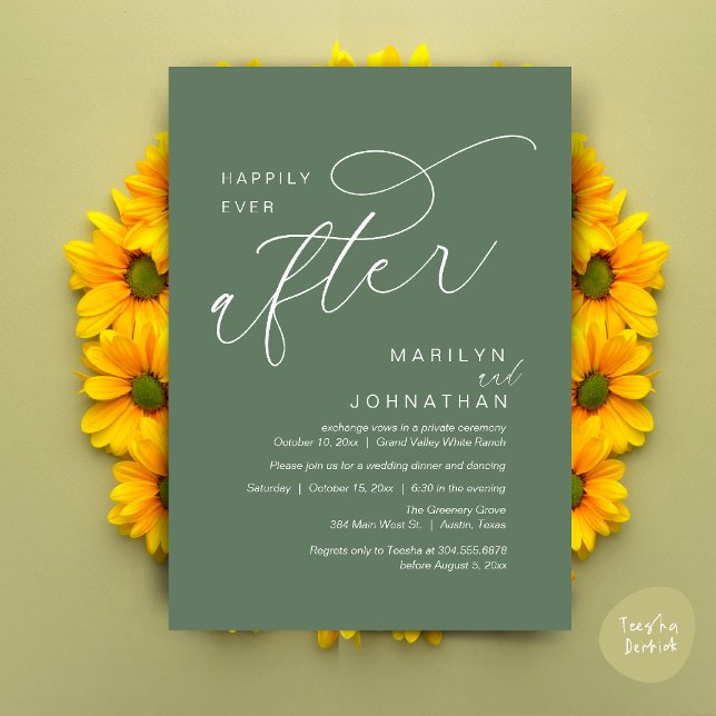 Lyckliga För Evigt Bröllopsfest Middag Dans Inbjudningar (Romantic Happily Ever After Wedding Dinner Party Lunch Brunch Invitation PDF Card Sage Green)
