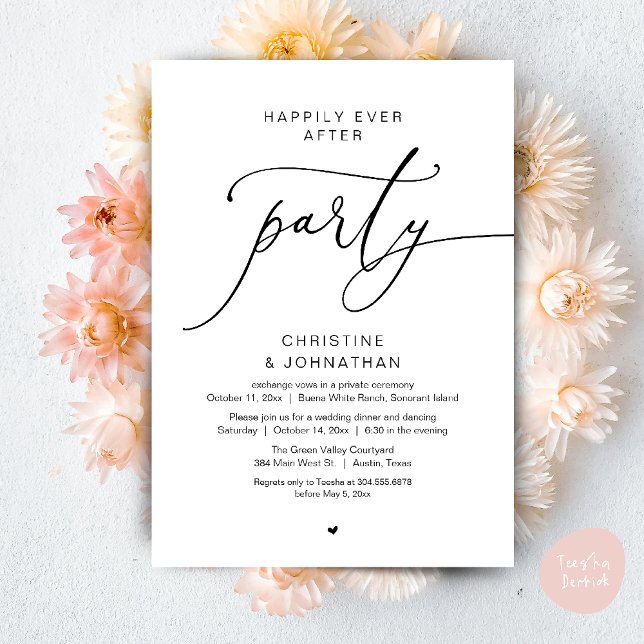 Lyckliga För Evigt Bröllopsmiddag Fest Dansande Inbjudningar (Happily Ever After Romantic Wedding Dinner Party Dancing Modern Clean Invites Card PDF Black White)