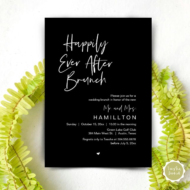 Lyckliga För Evigt Brunch Dagen Efter Inbjudningar (Happily Ever After Brunch The Morning After Invitation Card PDF Newlyweds in Classy Black)