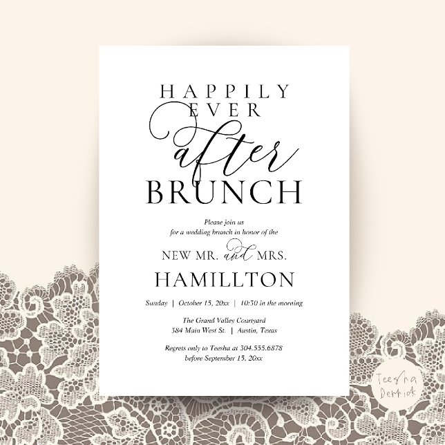 Lyckliga För Evigt Brunch Modern Post Bröllop Inbjudningar (Happily Ever After Brunch Modern Post Wedding Invitation Card in Black and white)