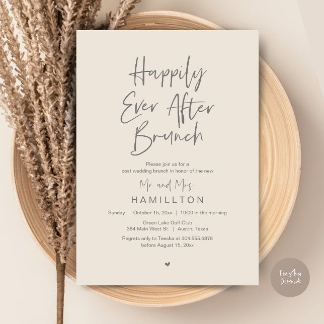 Lyckliga För Evigt Brunch, Vigsel Firande Party Inbjudningar (Happily Ever After Brunch The Morning After Invitation Card PDF Newlyweds in Aesthetic Cream Grey)