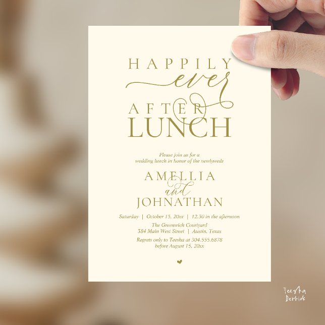 Lyckliga För Evigt Efter Lunch Modern Bröllopsflyk Inbjudningar (Happily Ever After Lunch Modern Wedding Elopement Invitation Card in yellow gold cream)