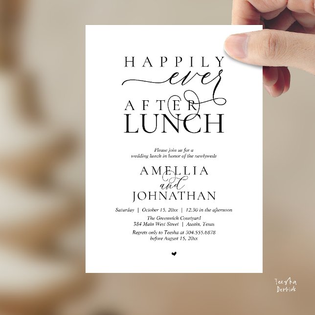 Lyckliga För Evigt Efter Lunch Modern Bröllopsflyk Inbjudningar (Happily Ever After Lunch Modern Wedding Elopement Invitation Card in black and white)