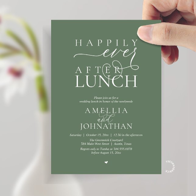 Lyckliga För Evigt Efter Lunch Modern Bröllopsflyk Inbjudningar (Happily Ever After Lunch Modern Wedding Elopement Invitation Card in sage green)