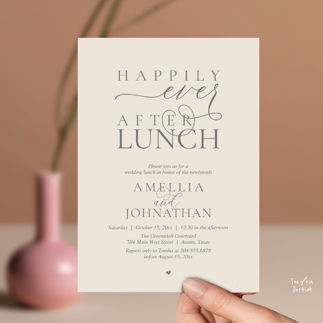 Lyckliga För Evigt Efter Lunch Modern Bröllopsflyk Inbjudningar (Happily Ever After Lunch Modern Wedding Elopement Invitation Card in cream grey)