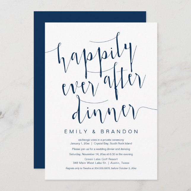 Lyckliga För Evigt Efter Middag, Bröllopsflykt Inb Inbjudningar (Fram/baksida)