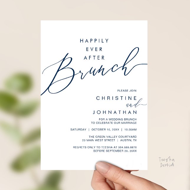 Lyckliga För Evigt Efter Middag Bröllopsmottagning Inbjudningar (Happily Ever After Brunch Post Wedding Reception Invitation Card in Navy Blue)