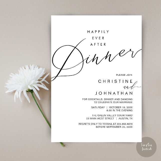 Lyckliga För Evigt Efter Middag Bröllopsmottagning Inbjudningar (Happily Ever After Dinner Wedding Reception Dinner Invitation Card in Black and White)