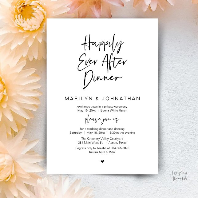 Lyckliga För Evigt Efter Middag Modern Bröllopsmot Inbjudningar (Happily Ever After Dinner Modern Minimalist Wedding Reception Invitation Card in Black and White)