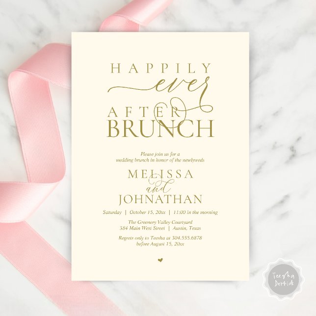 Lyckliga För Evigt Fest Bröllop Elopement Middag Inbjudningar (Happily Ever After Brunch Wedding Elopement Celebration Invitation Card in Gold Yellow Cream)