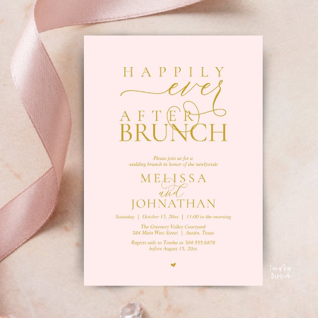 Lyckliga För Evigt Fest Bröllop Elopement Middag Inbjudningar (Happily Ever After Brunch Wedding Elopement Celebration Invitation Card in Gold Blush Pink)