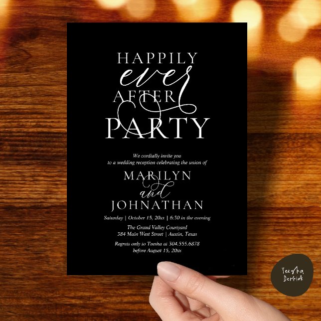 Lyckliga För Evigt-fest, Elegant Bröllopsmiddag Inbjudningar (Happily Ever After Party, Classy Wedding Dinner Party Invitation Card in Minimalist Black)