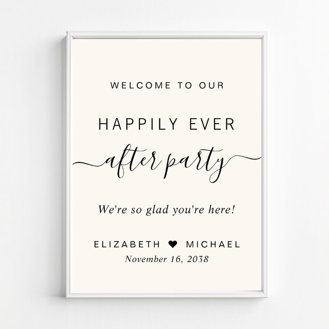 Lyckliga För Evigt Fest Elfenbensvit Bröllopsmotta Poster (Happily Ever After Party Ivory Wedding Reception Poster)