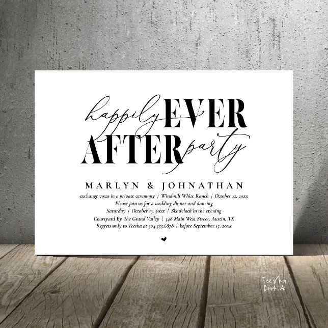 Lyckliga För Evigt Fest Romantik Bröllopsfirande Inbjudningar (Happily Ever After Party Romance Wedding Reception Dinner Invitation Card in Black and White)