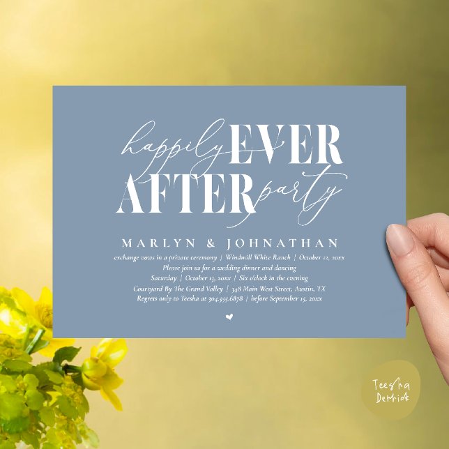 Lyckliga För Evigt Fest Romantik Bröllopsfirande Inbjudningar (Happily Ever After Party Romance Wedding Reception Dinner Invitation Card in Dusty Blue)