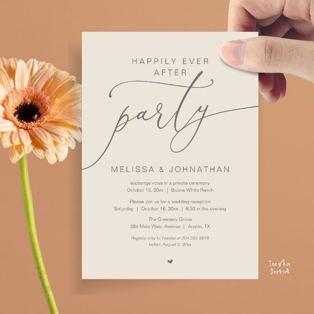 Lyckliga För Evigt Fest Romantik Bröllopsfirande Inbjudningar (Happily Ever After Party Romance Wedding Reception Invitation card in cream grey)