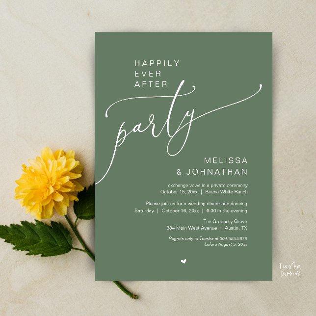 Lyckliga För Evigt Fest Romantisk Bröllopsmiddag Inbjudningar (Happily Ever After Party Romantic Wedding Dinner Invitation Card in Sage Green)
