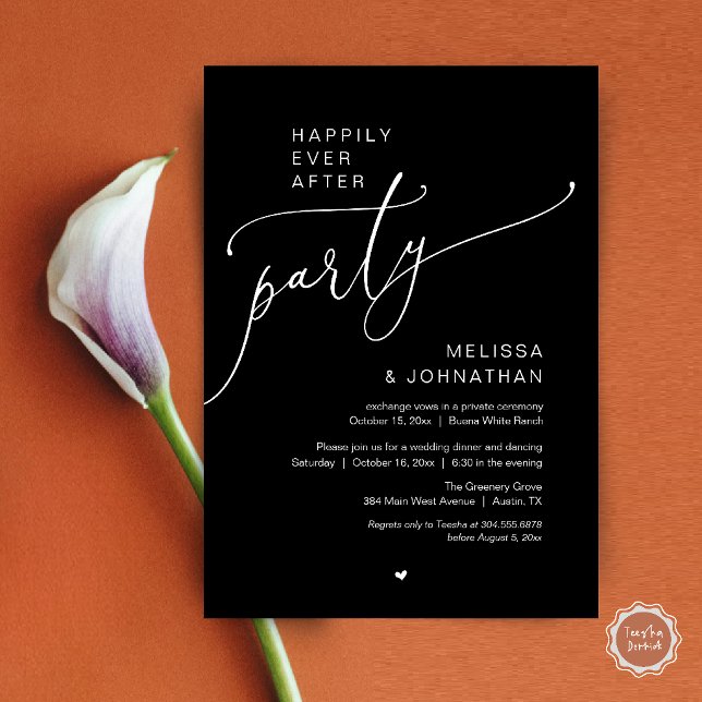 Lyckliga För Evigt Fest Romantisk Bröllopsmiddag Inbjudningar (Happily Ever After Party Romantic Wedding Dinner Invitation Card in White and Black)
