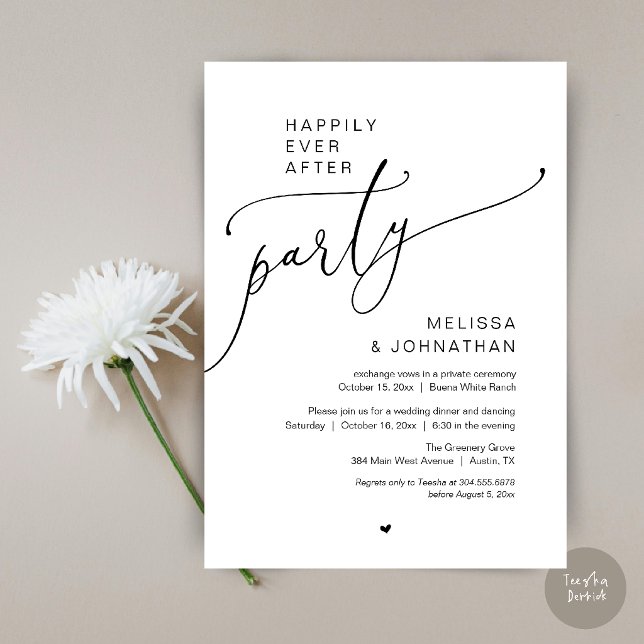 Lyckliga För Evigt Fest Romantisk Bröllopsmiddag Inbjudningar (Happily Ever After Party Romantic Wedding Dinner Invitation Card in Black and White)