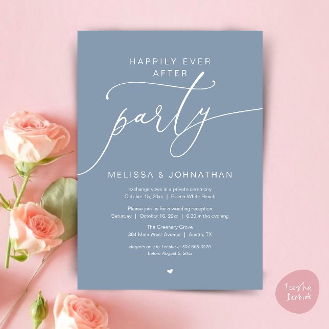 Lyckliga För Evigt Fest Romantisk Bröllopsmottagni Inbjudningar (Happily Ever After Party Romance Wedding Reception Invitation card in dusty blue)