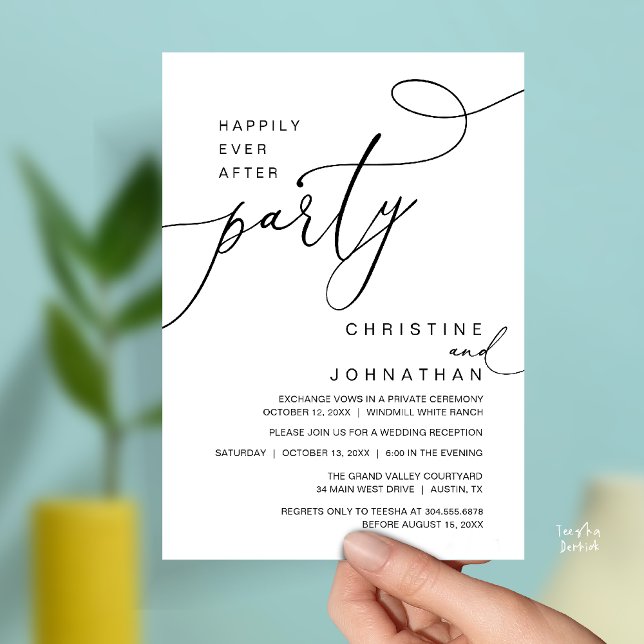 Lyckliga För Evigt Fest Romantisk Bröllopsmottagni Inbjudningar (Happily Ever After Party Romantic Weds Reception Invitation Card in Black and White)