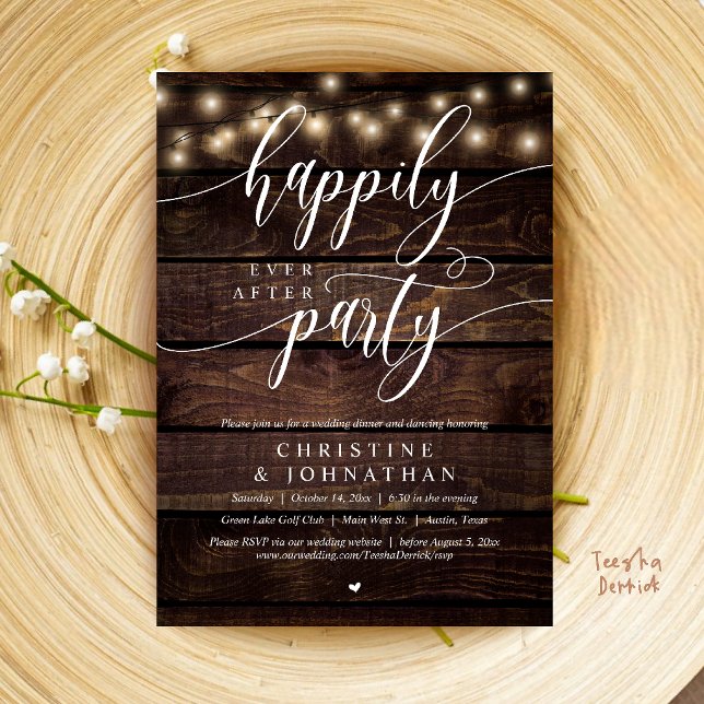 Lyckliga För Evigt-fest, Rustik Bröllopsflykt Inbjudningar (Happily Ever After Party, Rustic Wedding Elopement Invite Card in Brown Kraft Farmhouse)