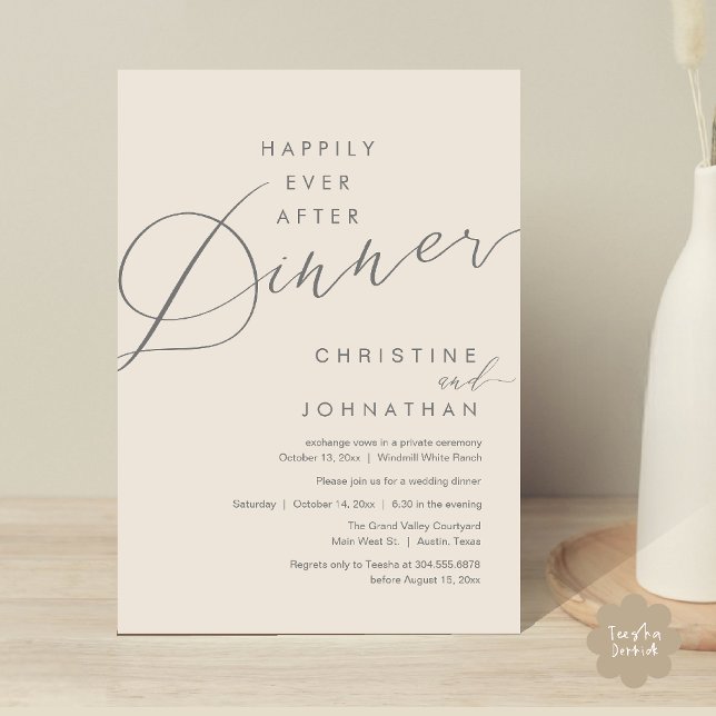 Lyckliga För Evigt Middag Romantisk Elegant Bröllo Inbjudningar (Happily Ever After Dinner Romantic Elegant Wedding Invitation Card in Cream Grey)