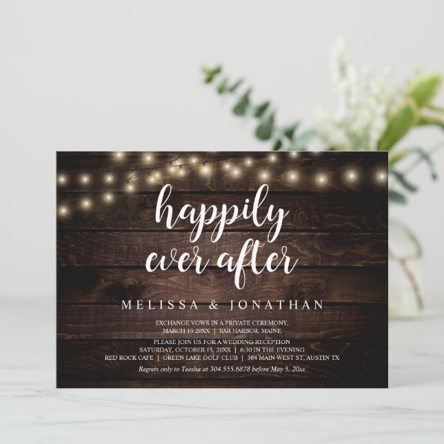 Lyckliga För Evigt, Rustik Stränglampa, Elopement Inbjudningar (Stående Fram)