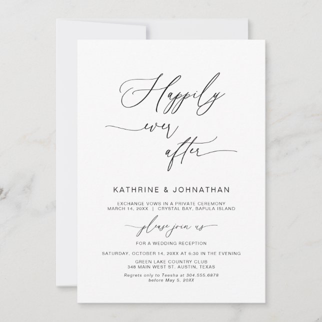 Lyckliga För Evigt, Svart teckensnitt, Elopement-f Inbjudningar (Framsida)