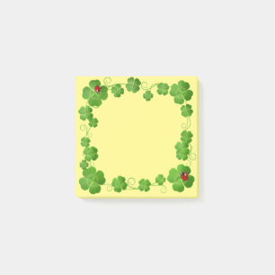 Lyckliga Fyrklöver & Nyckelpigor på Gul Bakgrund Post-it Block