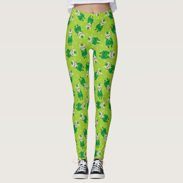 Lyckliga gulliga Frenchie på Sts Patrick dag Leggings (Framsida)