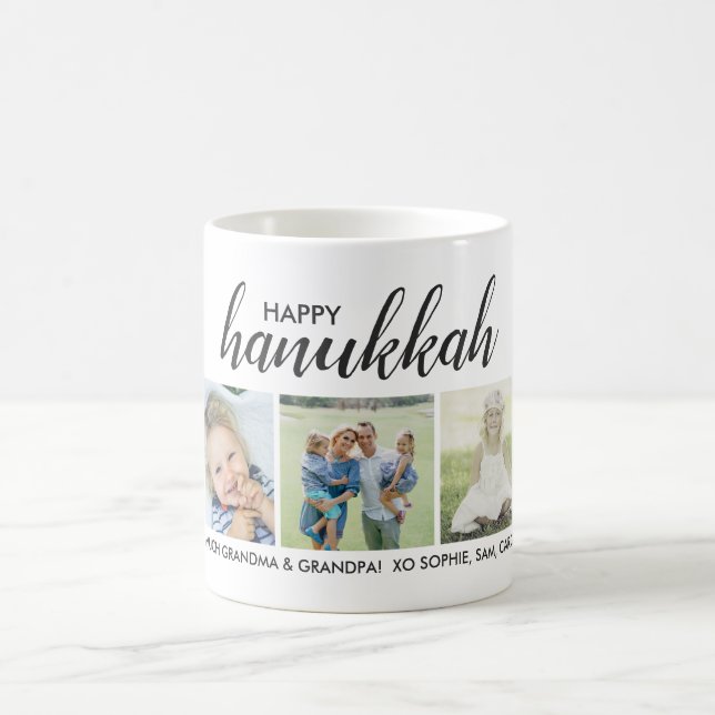 Lyckliga Hanukkah 3 foto och beställnings- text Kaffemugg (Center)