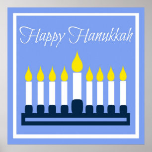 Lyckliga Hanukkah blått och vit Poster