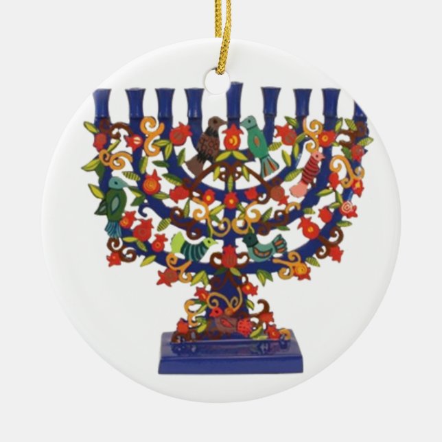 LYCKLIGA HANUKKAH JULGRANSPRYDNAD KERAMIK (Framsidan)
