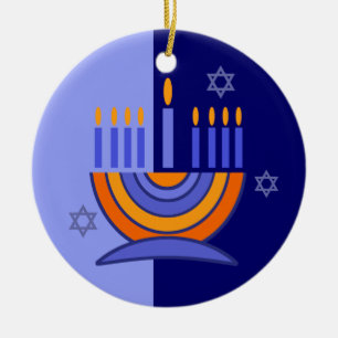 Lyckliga Hanukkah! Menora och Dreidels design Julgransprydnad Keramik