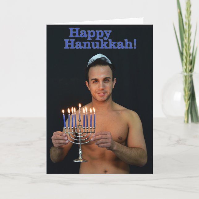 Lyckliga Hanukkah - på shirtless Helgkort (Framsida)