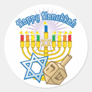 Lyckliga Hanukkah Runt Klistermärke