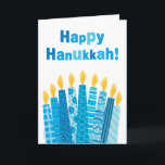 Lyckliga Hanukkah skraj menorastearinljus Helgkort<br><div class="desc">Ett skraj sortiment av blåttmenorastearinljus bränner ljust och att tillfoga gnistran och sken till säsongen.  En roligt och en slå design!  Att matcha portofrimärket är tillgängligt i mitt shoppar.  Avbilda och verse ©encentmyntkork.</div>