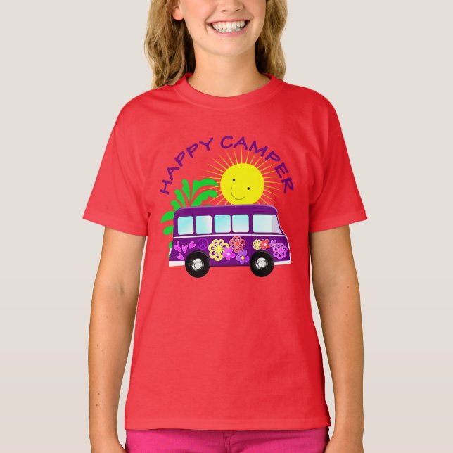 Lyckliga Hippie Campare Skåpbil Roligt grafiska Tee Shirt (Framsida)