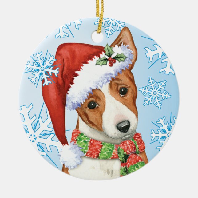 Lyckliga Howliday Basenji Julgransprydnad Keramik (Framsidan)